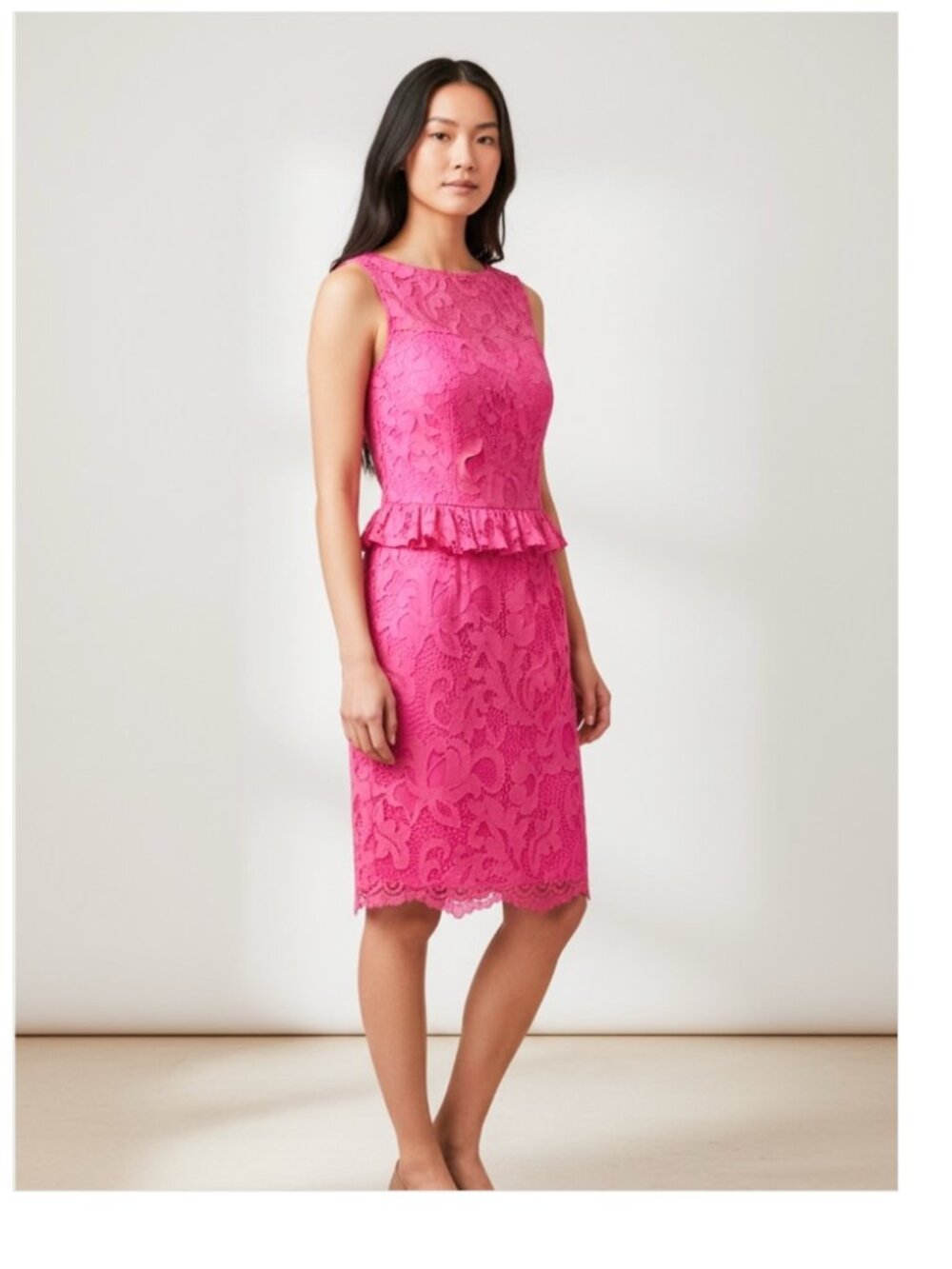 Lilly Pulitzer Mambo Pink Kiri Peplum Lace Dress Sleeveless Size 12